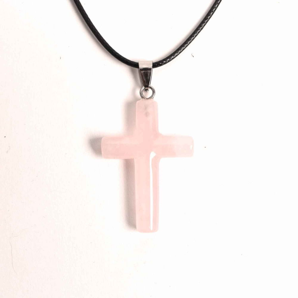 Colier cu Cuart Roz Natural în formă de cruce – Iubire si vindecare emotionala [1]