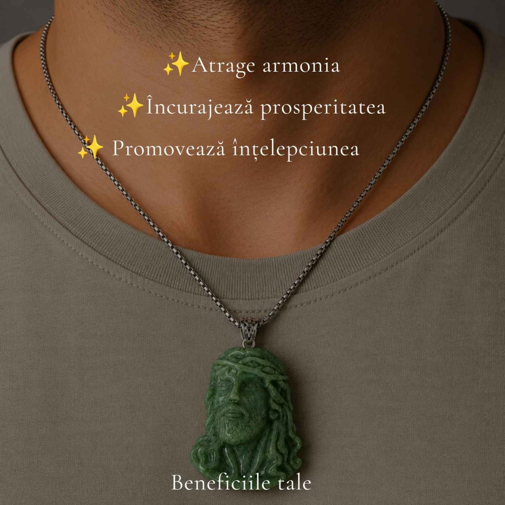 Colier cu Jad Natural cu Chipul lui Isus – Credinta, Armonie si Protectie [3]