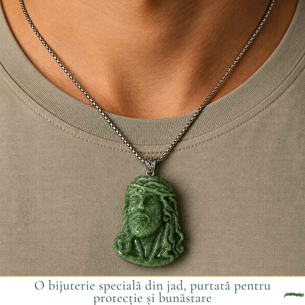 Colier cu Jad Natural cu Chipul lui Isus – Credinta, Armonie si Protectie [2]