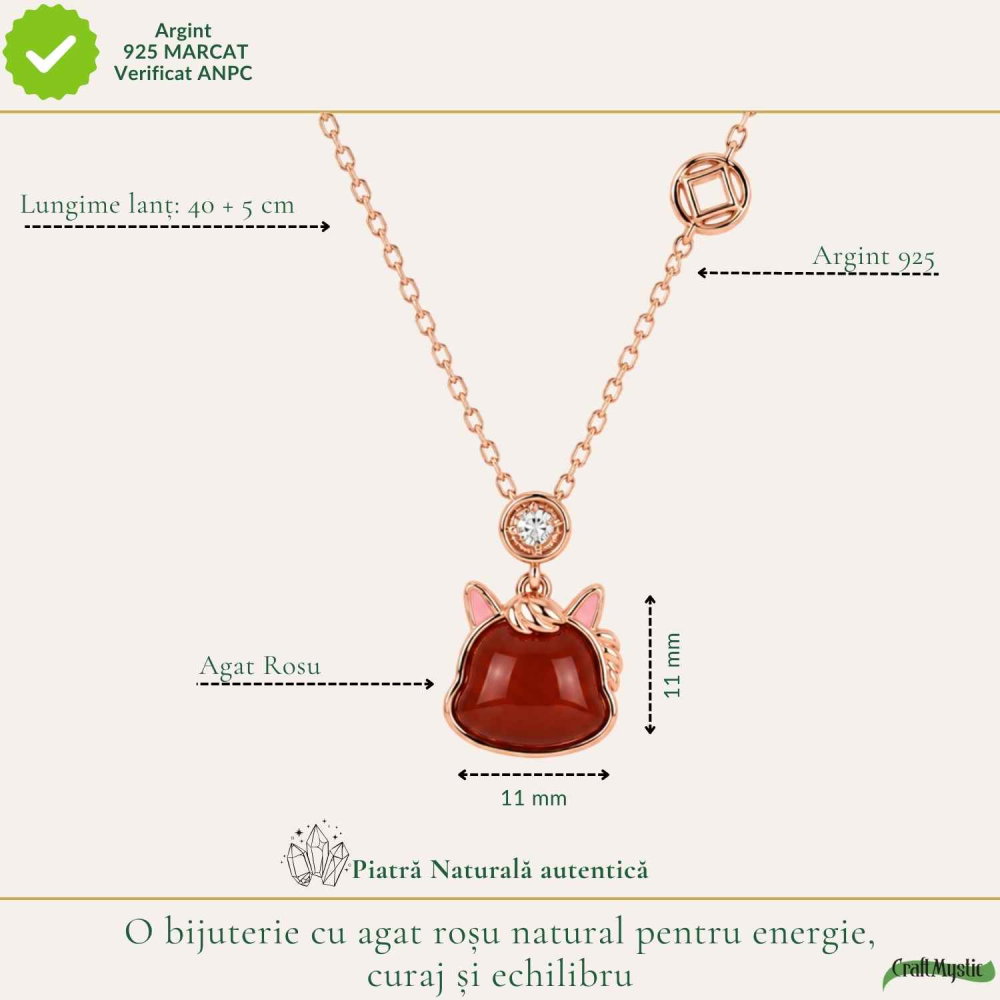 Colier Argint 925 Rose Gold cu Agat Rosu Natural – Curaj, Energie si Eleganta [4]