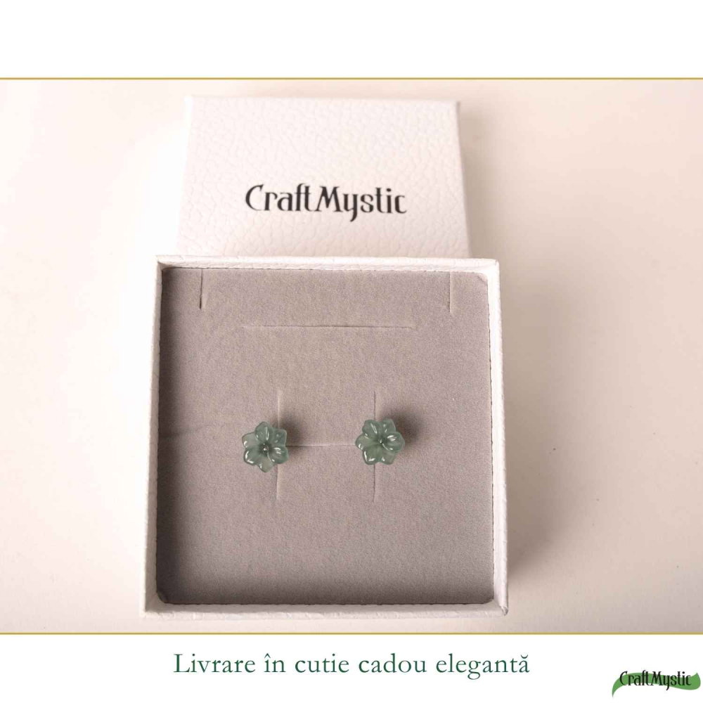 Cercei Argint 925 cu Jad Natural in Forma de Floare – Armonie, Noroc si Feminitate [6]