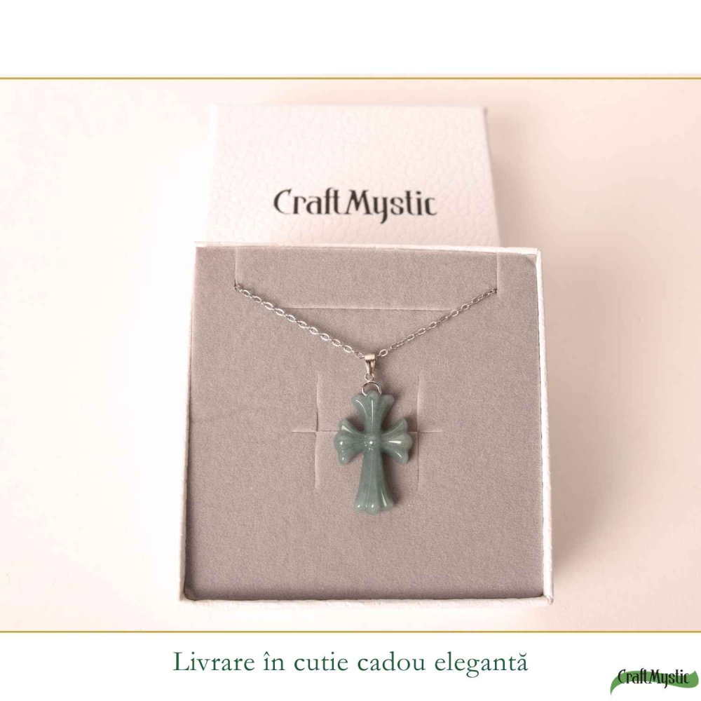 Colier cu Jadeit Natural forma de Cruce si Lant Argint 925 – Armonie, Prosperitate si Eleganta [6]
