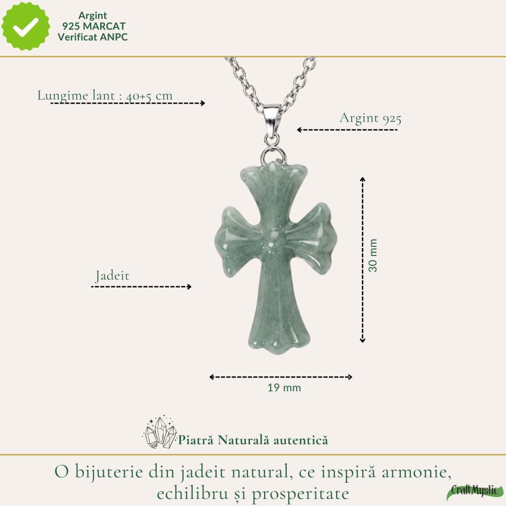 Colier cu Jadeit Natural forma de Cruce si Lant Argint 925 – Armonie, Prosperitate si Eleganta [4]