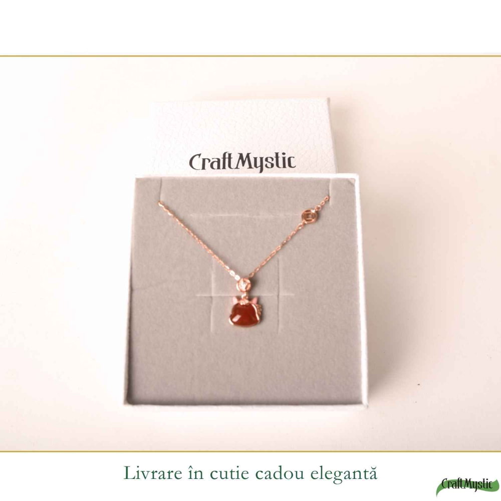 Colier Argint 925 Rose Gold cu Agat Rosu Natural – Curaj, Energie si Eleganta [6]