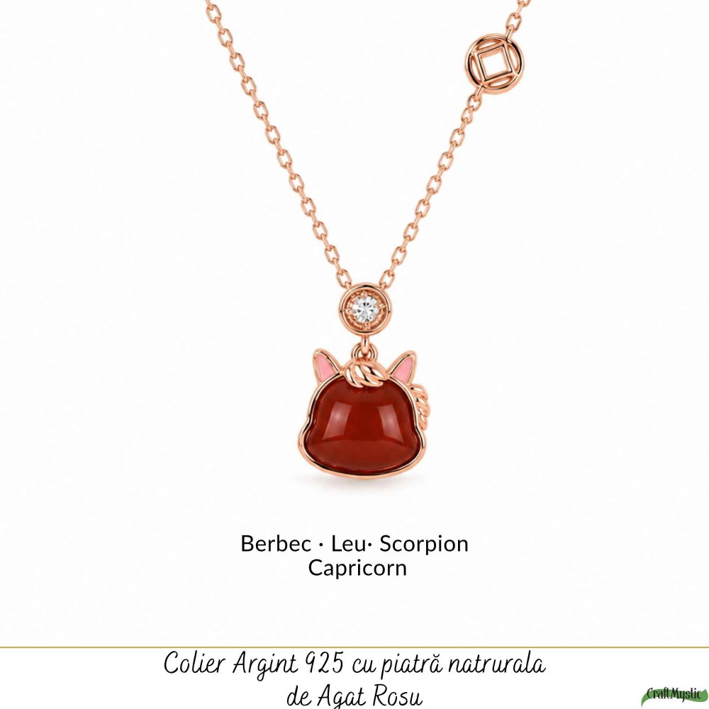 Colier Argint 925 Rose Gold cu Agat Rosu Natural – Curaj, Energie si Eleganta [5]