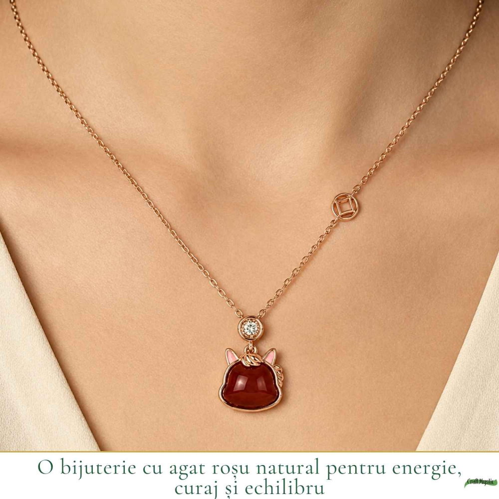 Colier Argint 925 Rose Gold cu Agat Rosu Natural – Curaj, Energie si Eleganta [2]