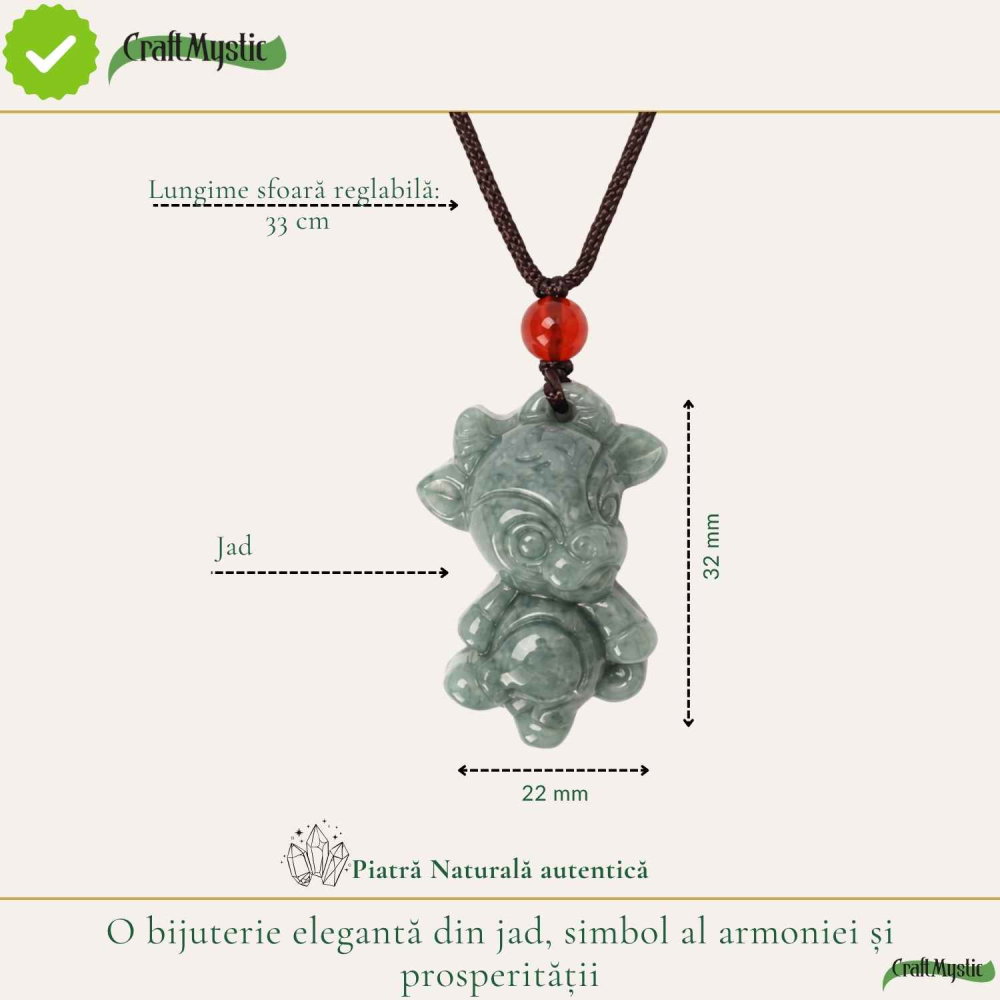 Colier cu Jad Natural in Forma de Vacuta – Armonie, Noroc si Echilibru [4]
