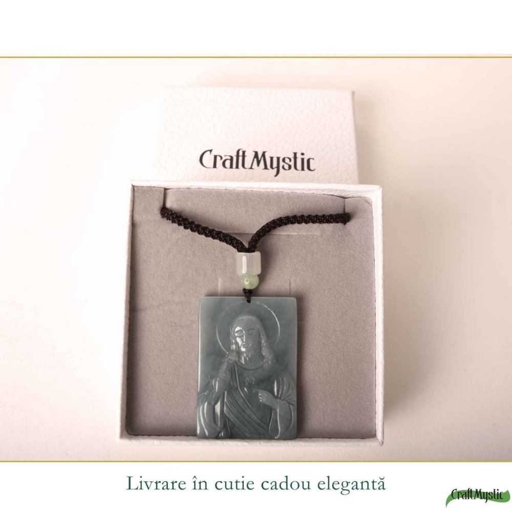 Colier cu Jad Natural cu Chipul lui Isus – Protectie, Armonie si Credinta [6]