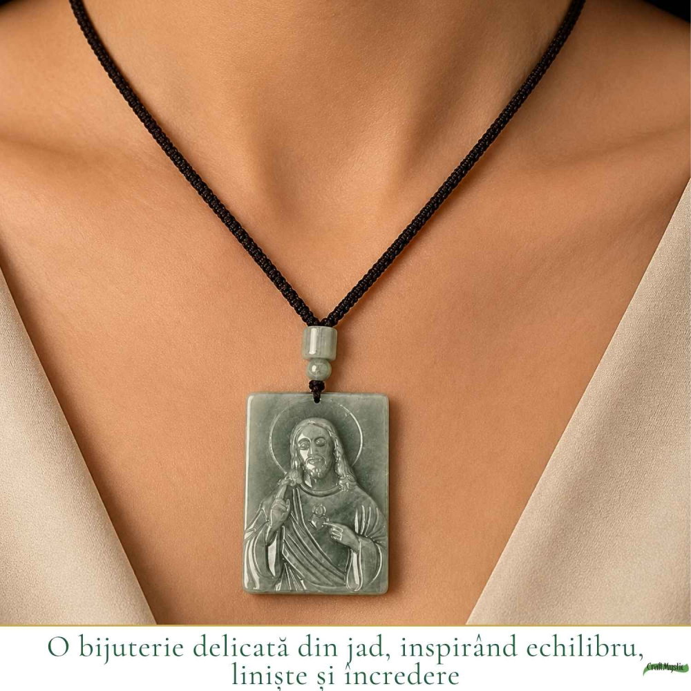 Colier cu Jad Natural cu Chipul lui Isus – Protectie, Armonie si Credinta [2]