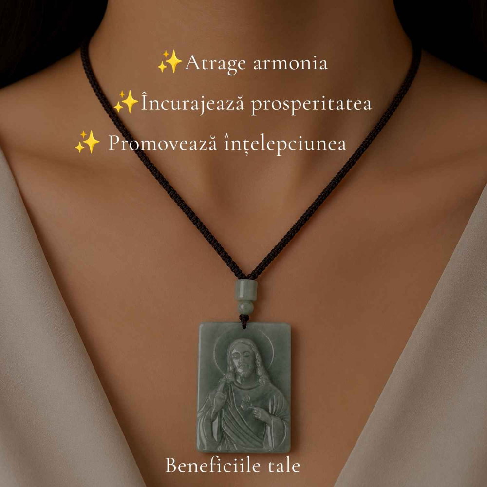 Colier cu Jad Natural cu Chipul lui Isus – Protectie, Armonie si Credinta [3]