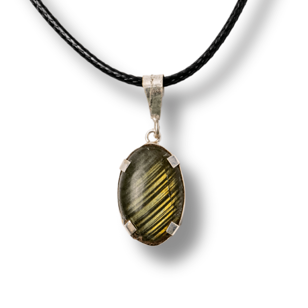 Colier cu Labradorit Oval pe Snur Cerat – Claritate Interioara, Intuitie si Lumina Mistica [1]