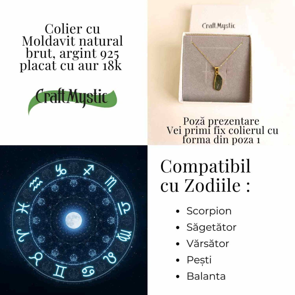Colier Argint 925 placat aur 18k cu Moldavit natural brut 2.51 g – accelereaza transformarea personala [5]