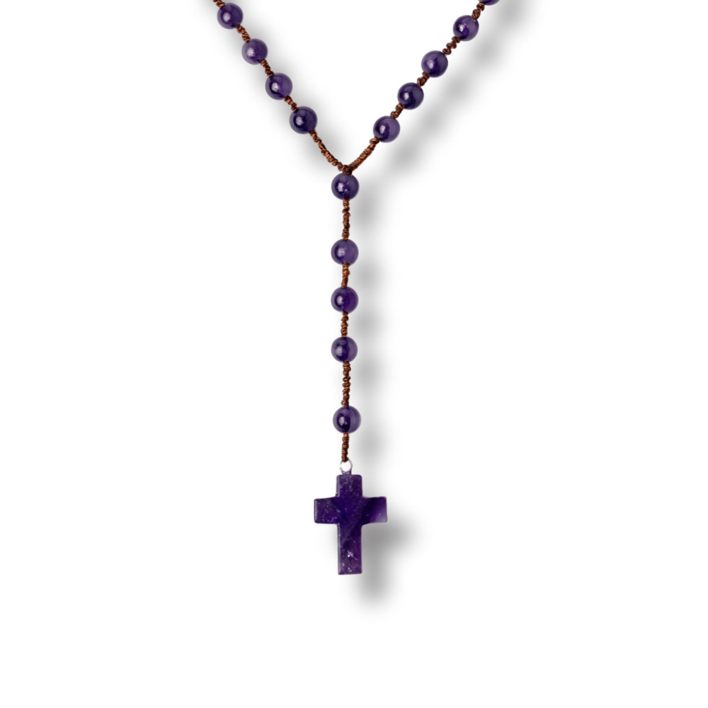 Colier cu Margele din Ametist Natural si Pandantiv Cruce – Liniste Interioara si Protectie Spirituala [1]