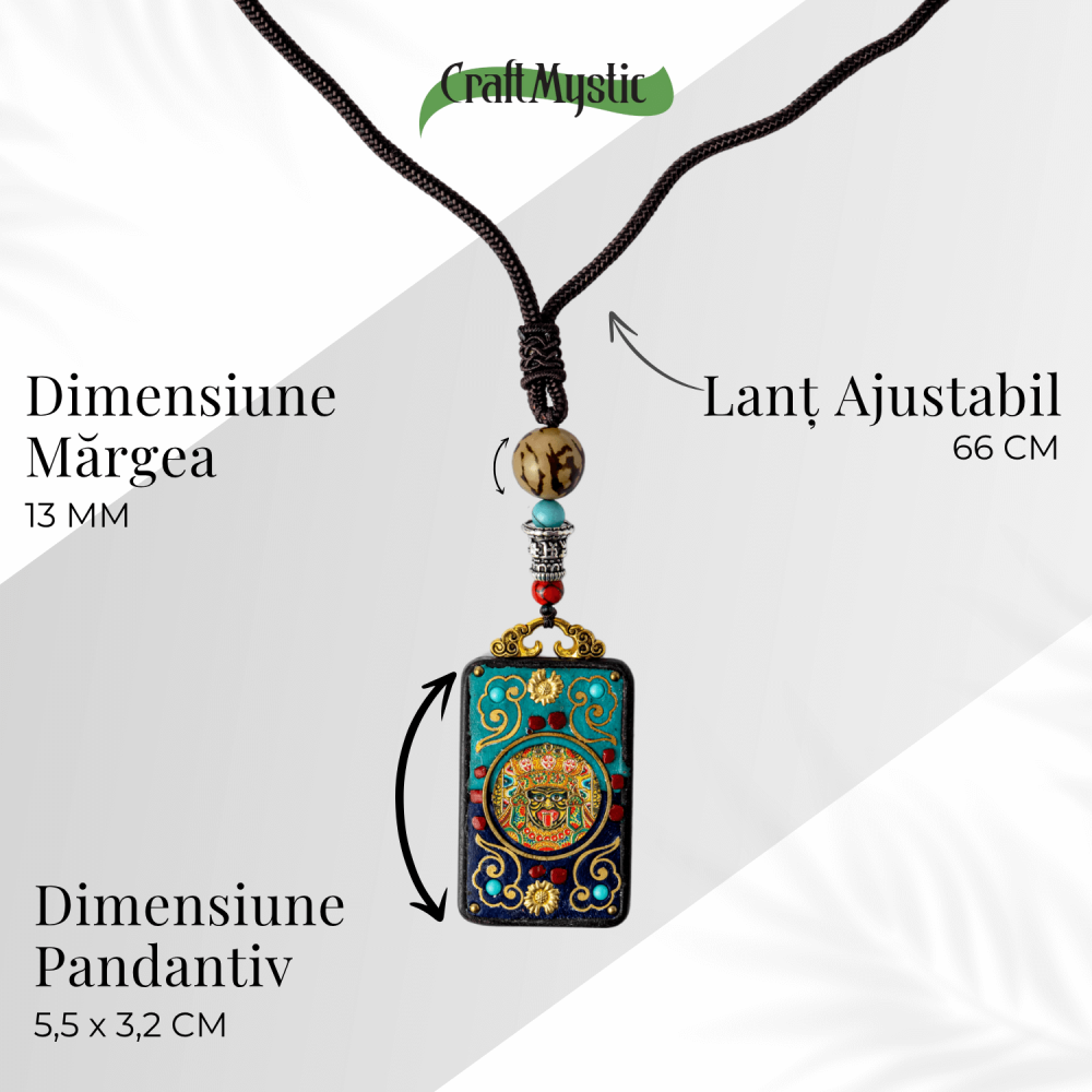 Colier Thangka Nepalez din Lemn de Abanos cu Leul de Zapada – Protectie Spirituala si Echilibru Interior [5]