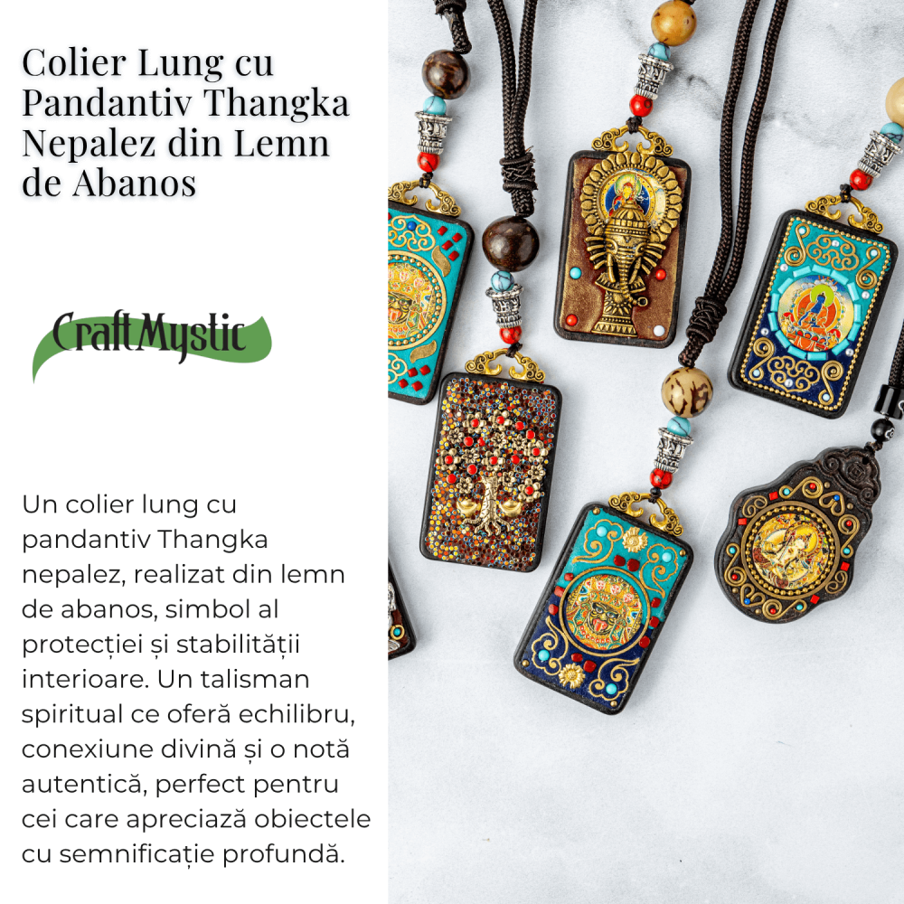 Colier Thangka Nepalez din Lemn de Abanos cu Leul de Zapada – Protectie Spirituala si Echilibru Interior [3]