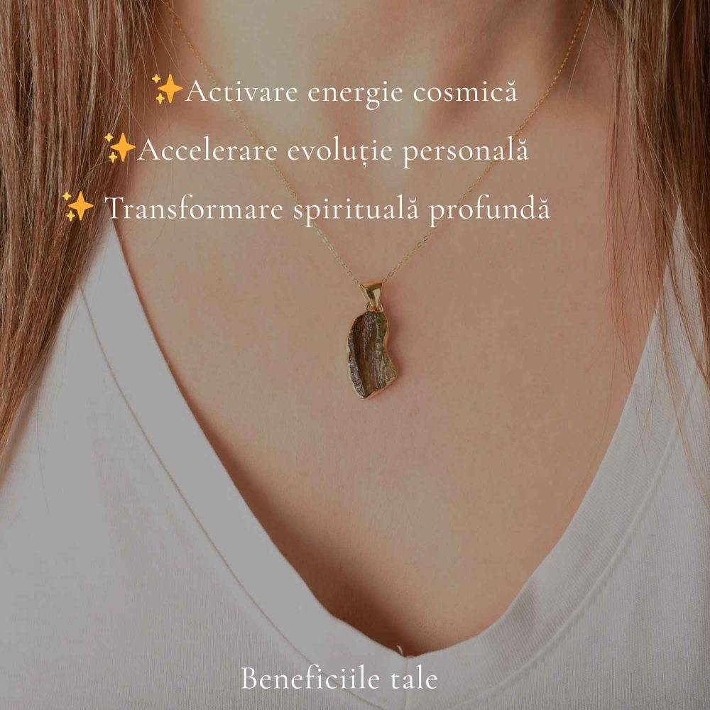 Colier Argint 925 Placat Aur 18K cu Moldavit Natural – Energie si Transformare [3]