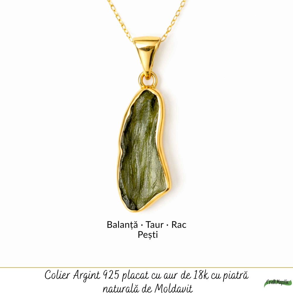 Colier Argint 925 Placat Aur 18K cu Moldavit Natural – Energie si Transformare [5]