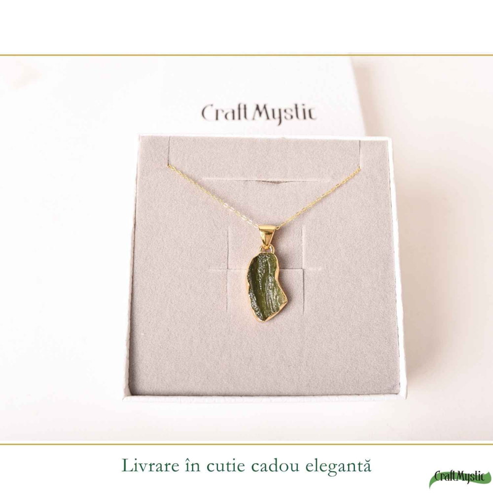 Colier Argint 925 Placat Aur 18K cu Moldavit Natural – Energie si Transformare [6]