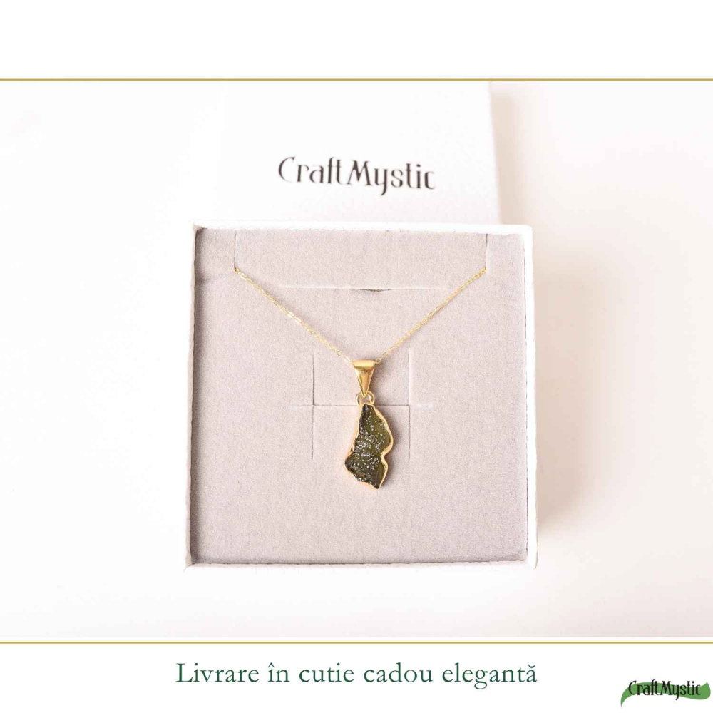 Colier din Argint Placat Aur 18K cu Moldavit – Putere Interioara si Evolutie [6]