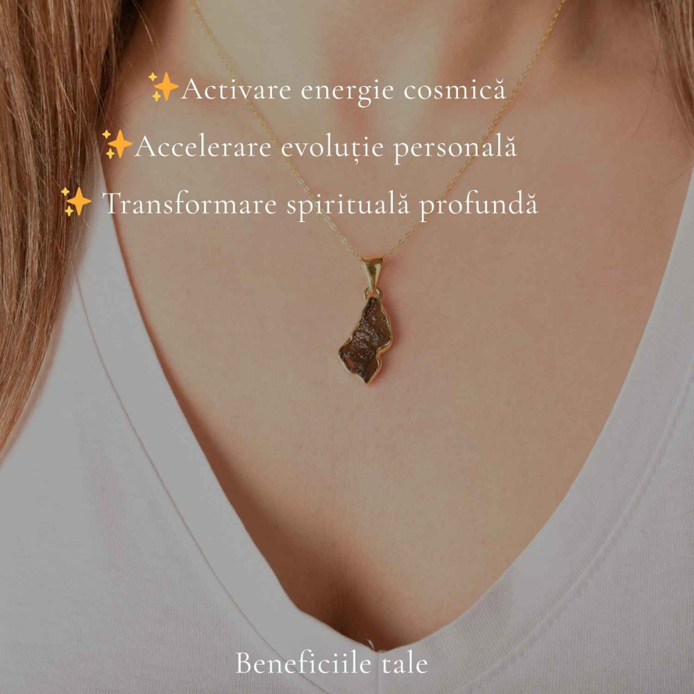 Colier din Argint Placat Aur 18K cu Moldavit – Putere Interioara si Evolutie [3]