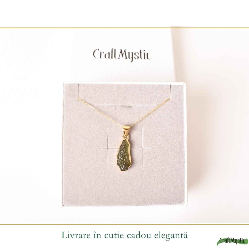 Colier Elegant cu Moldavit Brut si Argint placat cu Aur 18K – Claritate si Intuiție [6]