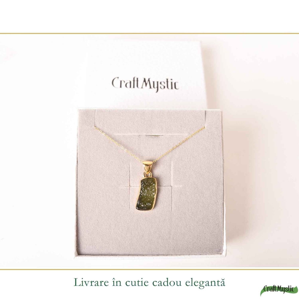 Colier Unisex cu Moldavit Natural si Argint placat cu Aur 18K – Energie Rara si Autentica [6]