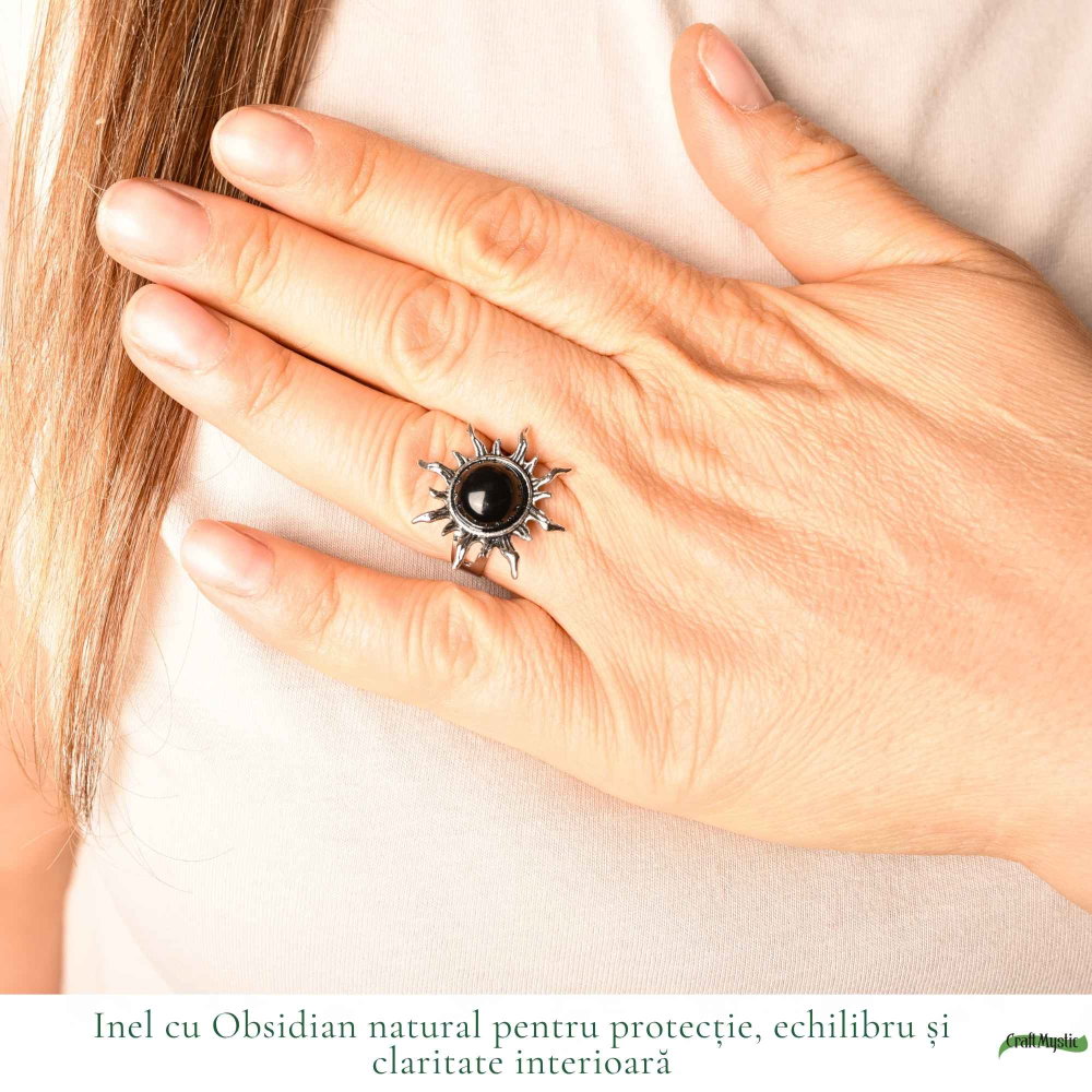 Inel cu Obsidian Natural in Forma de Soare – Protectie si Putere Interioara [2]
