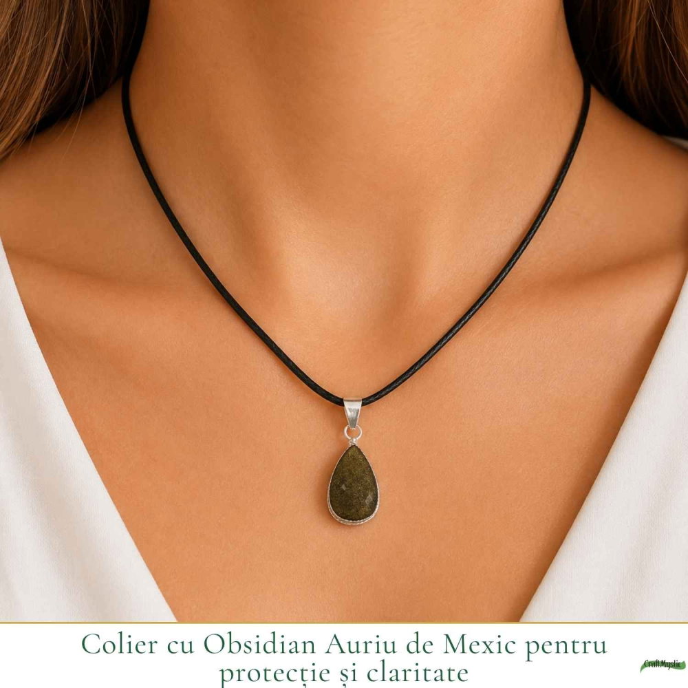 Colier cu Obsidian Auriu de Mexic in Forma de Lacrima – Protectie si Claritate Interioara [2]