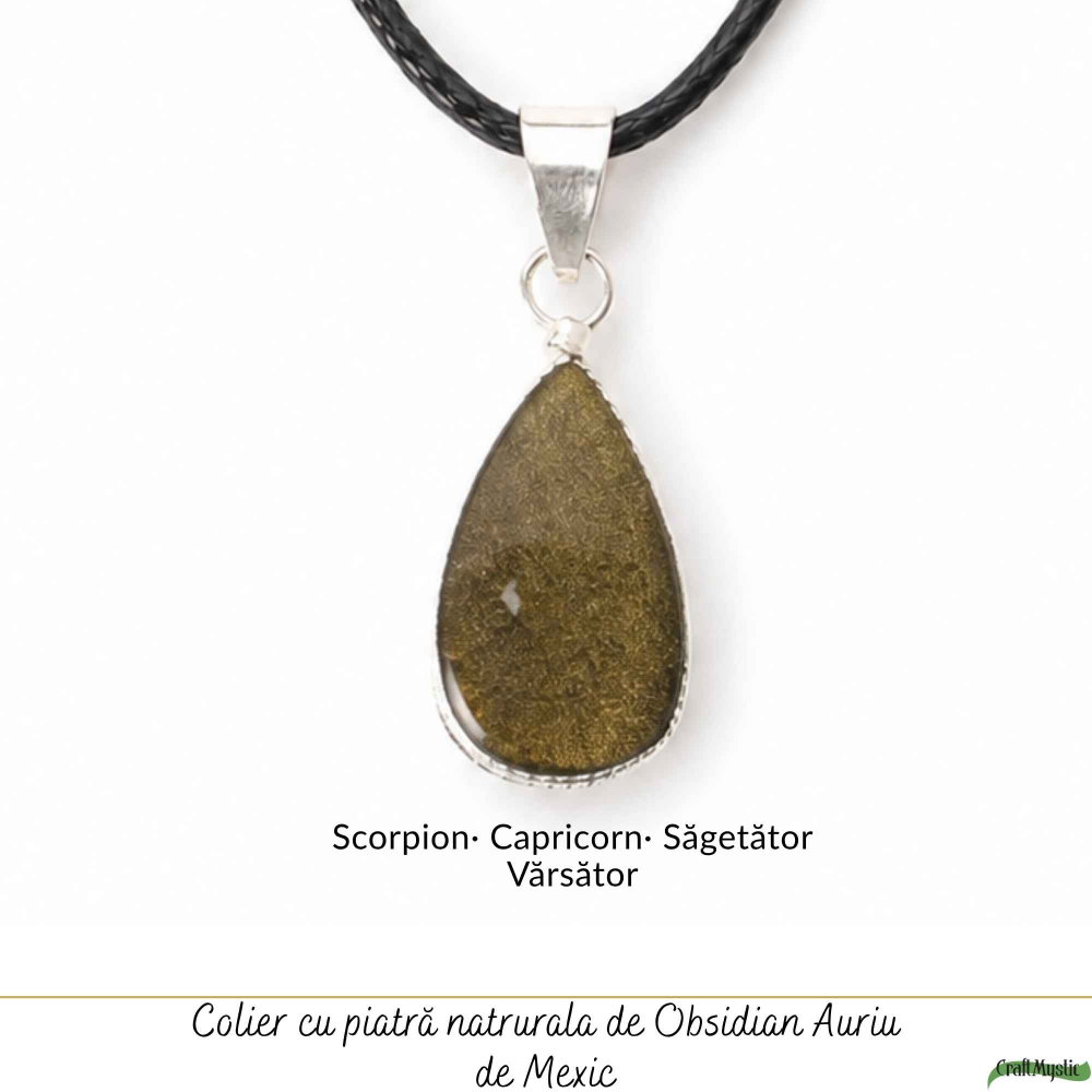 Colier cu Obsidian Auriu de Mexic in Forma de Lacrima – Protectie si Claritate Interioara [5]