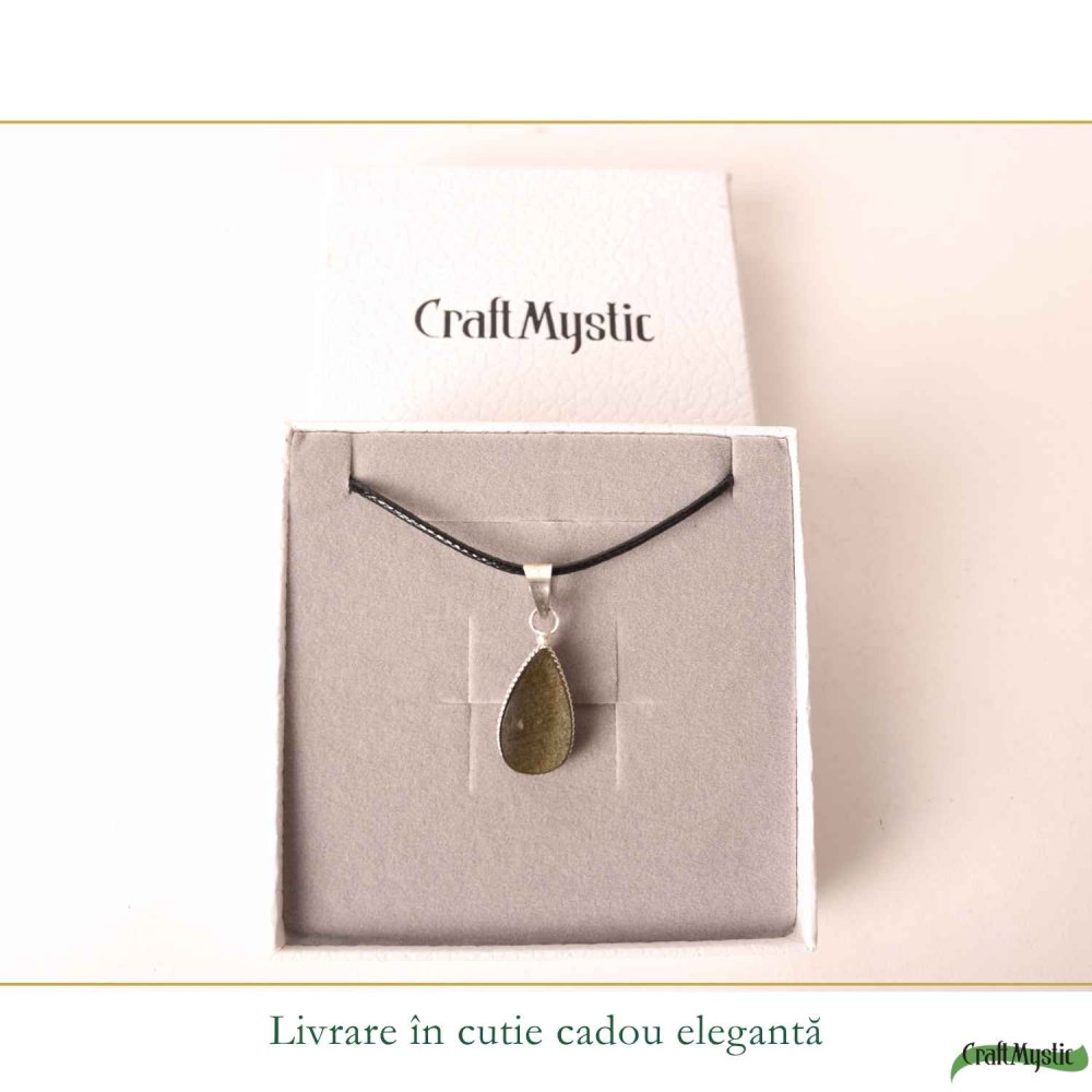Colier cu Obsidian Auriu de Mexic in Forma de Lacrima – Protectie si Claritate Interioara [6]