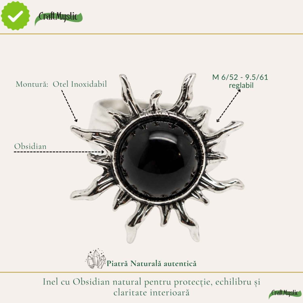 Inel cu Obsidian Natural in Forma de Soare – Protectie si Putere Interioara [4]