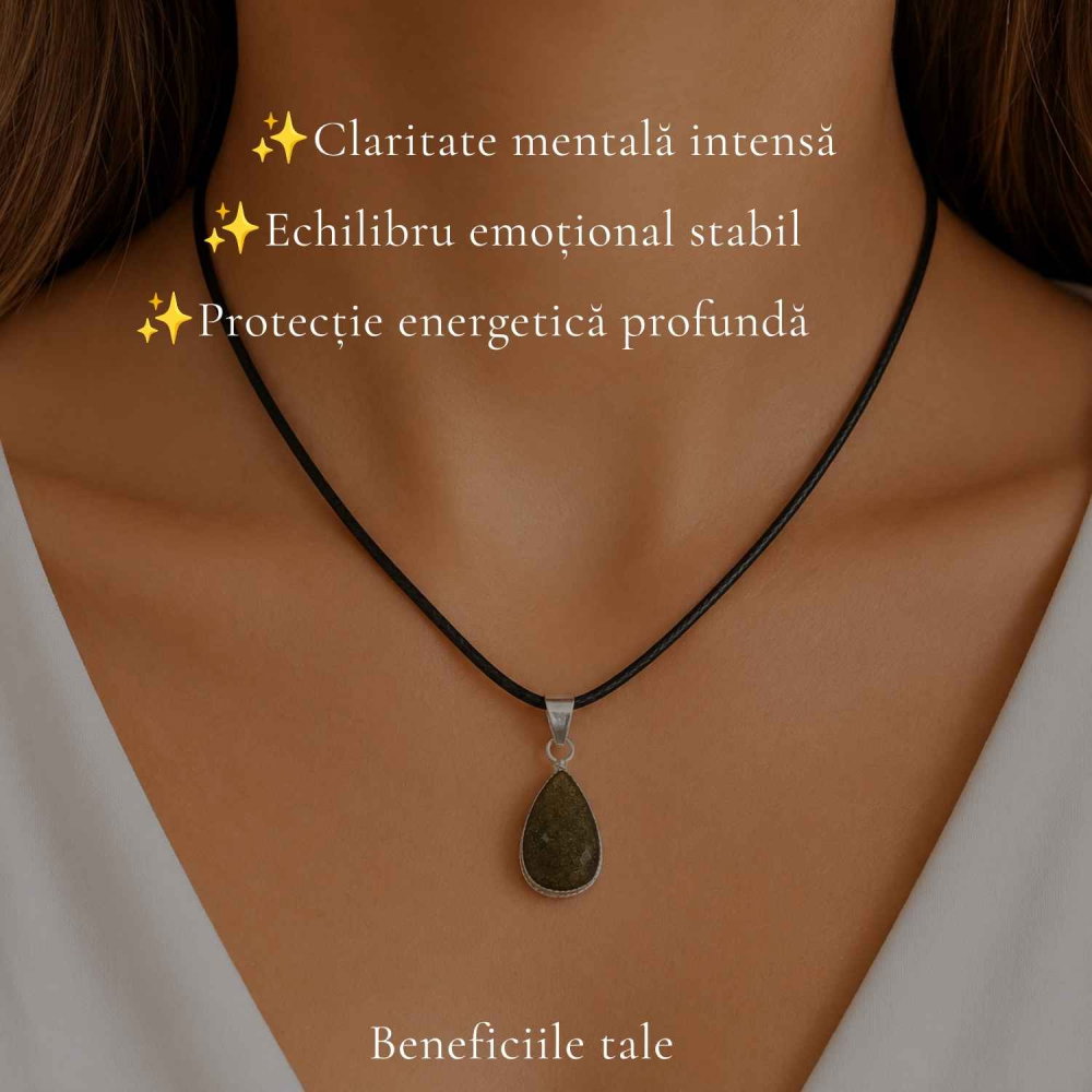 Colier cu Obsidian Auriu de Mexic in Forma de Lacrima – Protectie si Claritate Interioara [3]