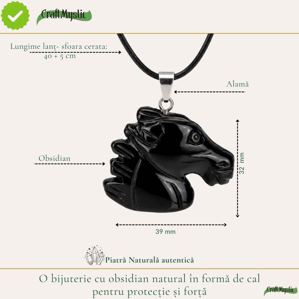 Colier cu Obsidian Natural in Forma de Cal – Protectie, Forta si incredere [4]