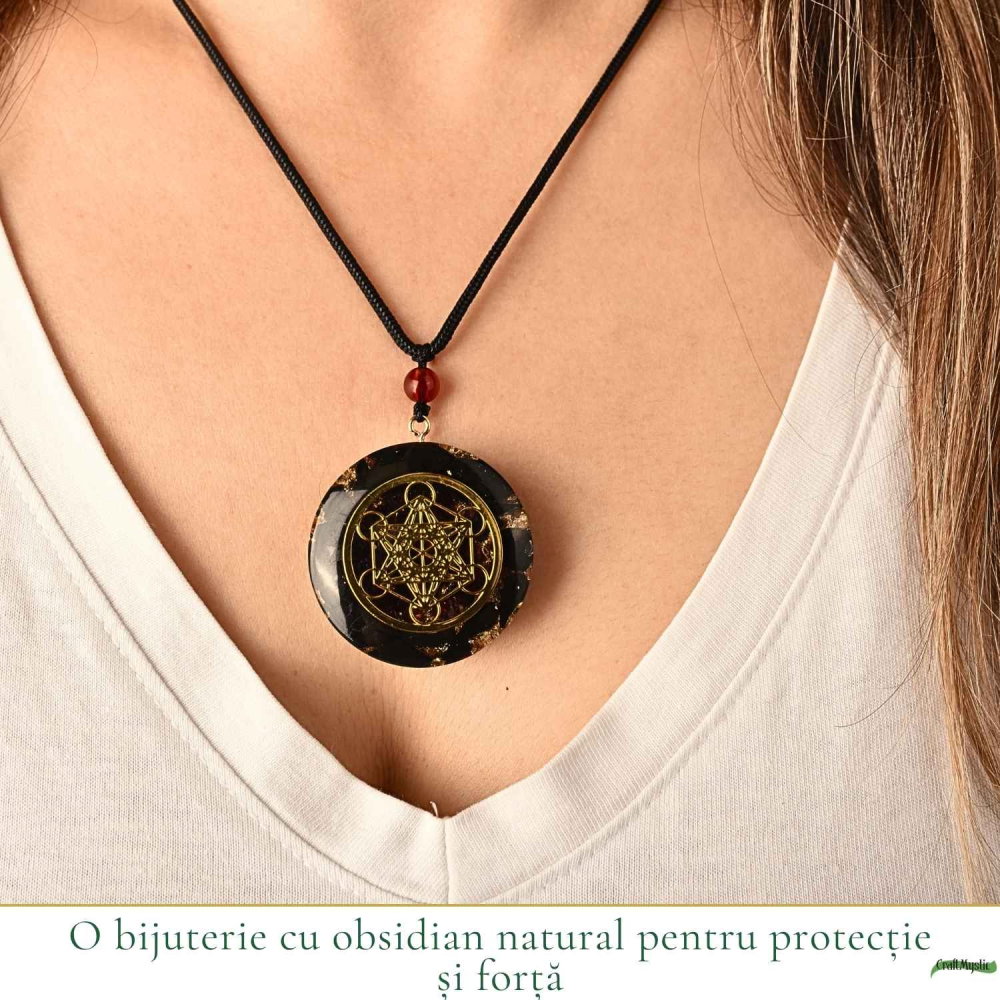 Colier Orgonit cu pietre naturale de Obsidian si Cubul lui Metatron – Protectie si Echilibru Interior [2]