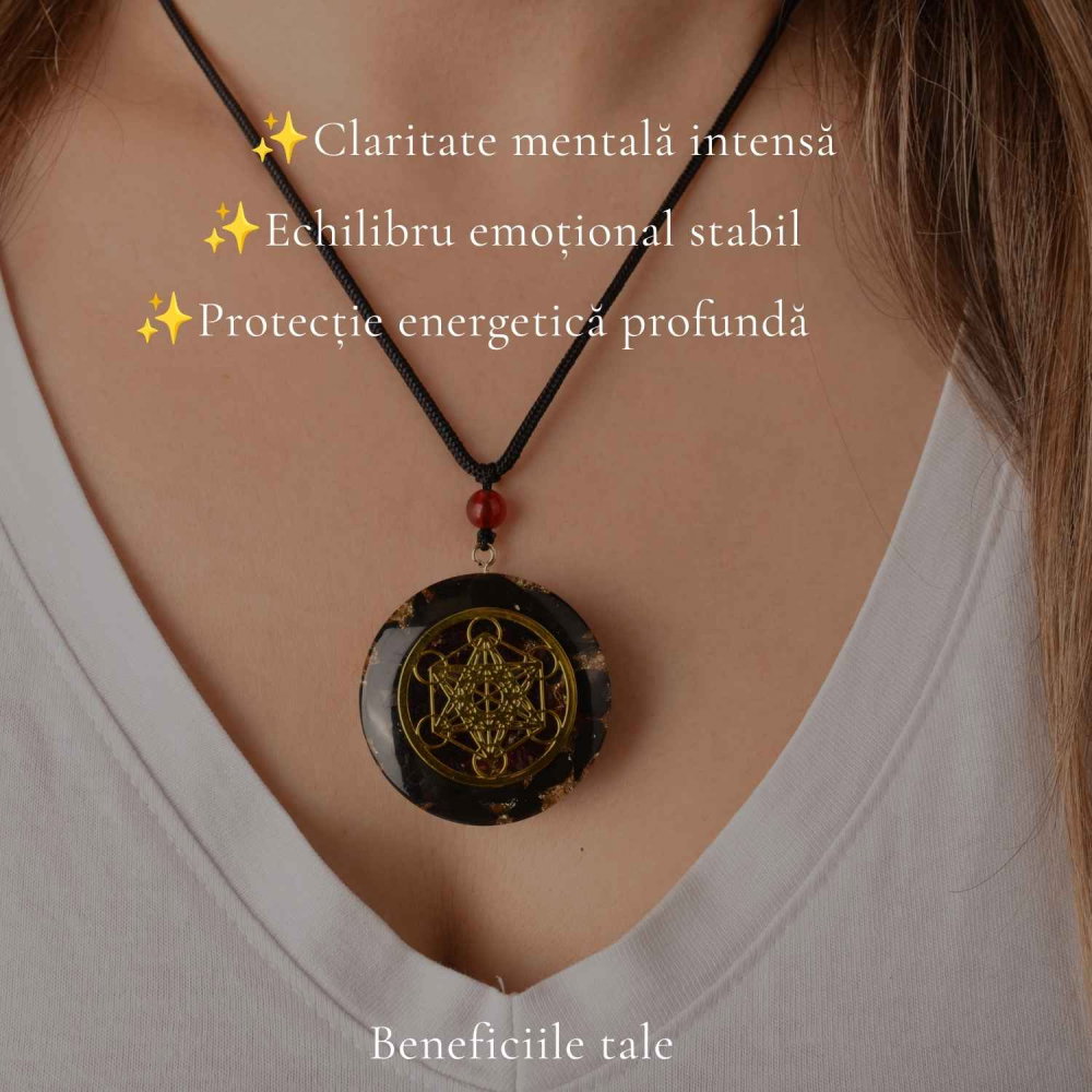 Colier Orgonit cu pietre naturale de Obsidian si Cubul lui Metatron – Protectie si Echilibru Interior [3]