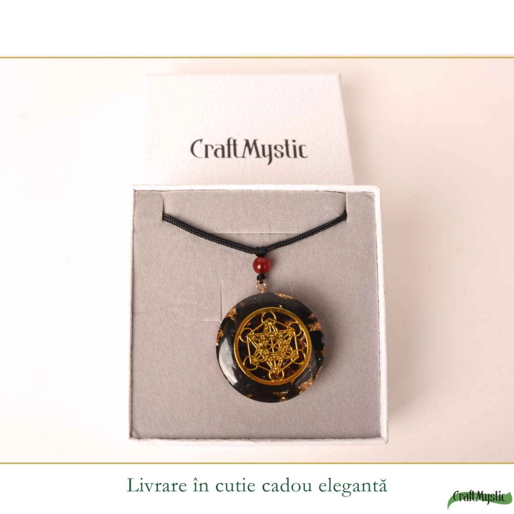 Colier Orgonit cu pietre naturale de Obsidian si Cubul lui Metatron – Protectie si Echilibru Interior [6]
