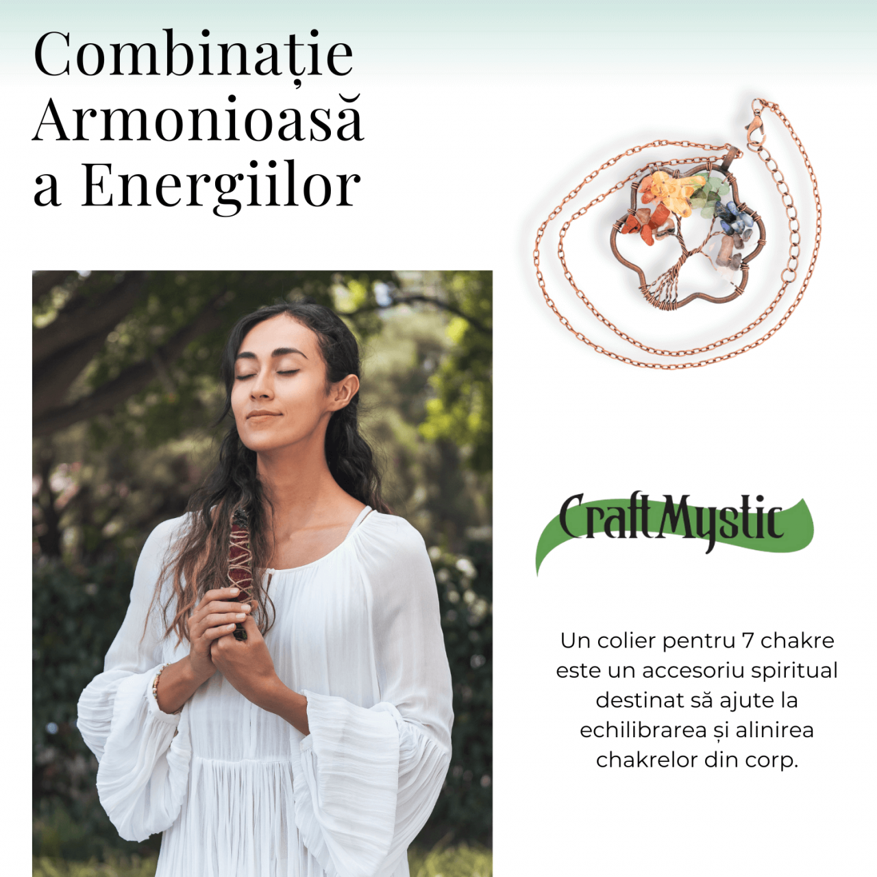 Colier cu pandantiv arborele vietii - Realizat manual cu pietre semipretioase sparte si cristale vindecatoare a celor 7 chakre [3]