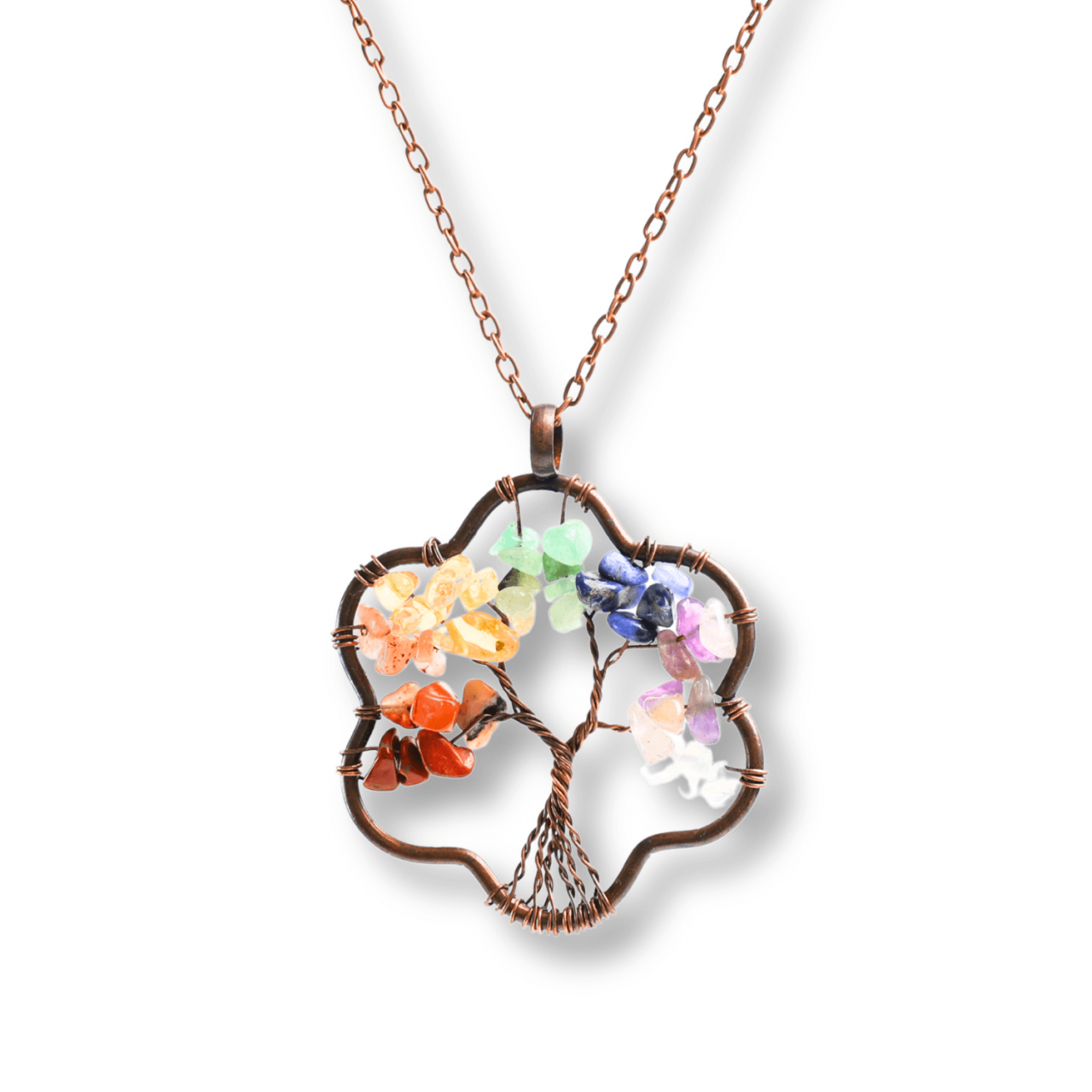 Colier cu pandantiv arborele vietii - Realizat manual cu pietre semipretioase sparte si cristale vindecatoare a celor 7 chakre [1]