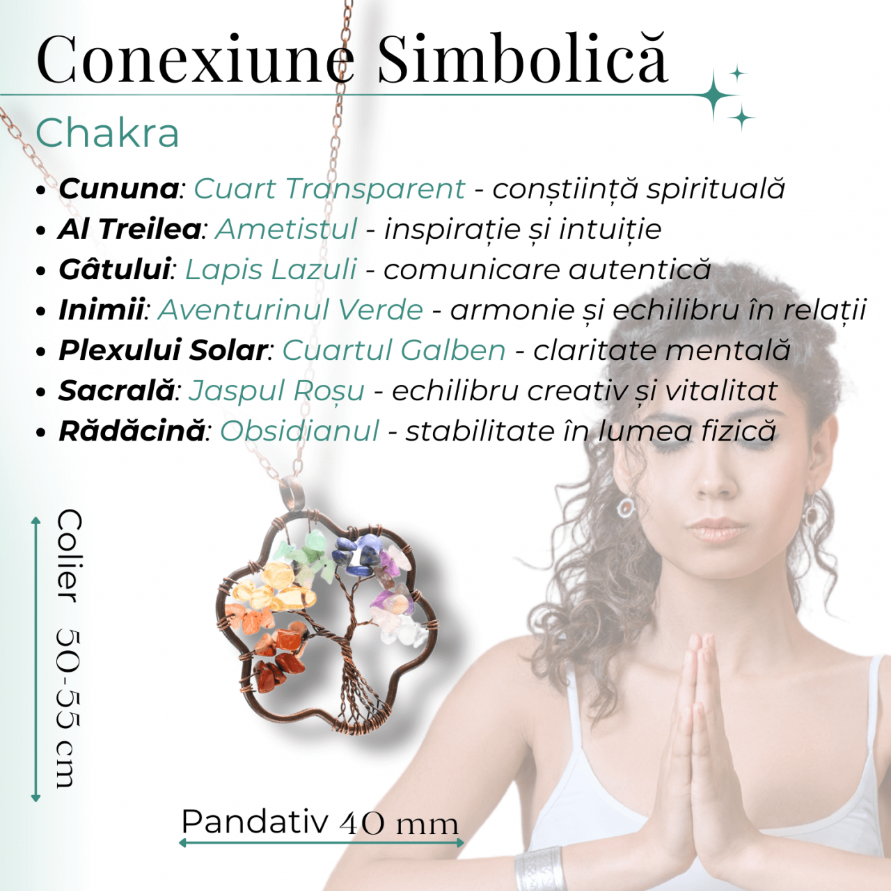 Colier cu pandantiv arborele vietii - Realizat manual cu pietre semipretioase sparte si cristale vindecatoare a celor 7 chakre [4]