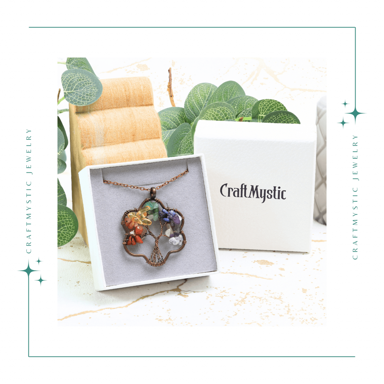 Colier cu pandantiv arborele vietii - Realizat manual cu pietre semipretioase sparte si cristale vindecatoare a celor 7 chakre [8]