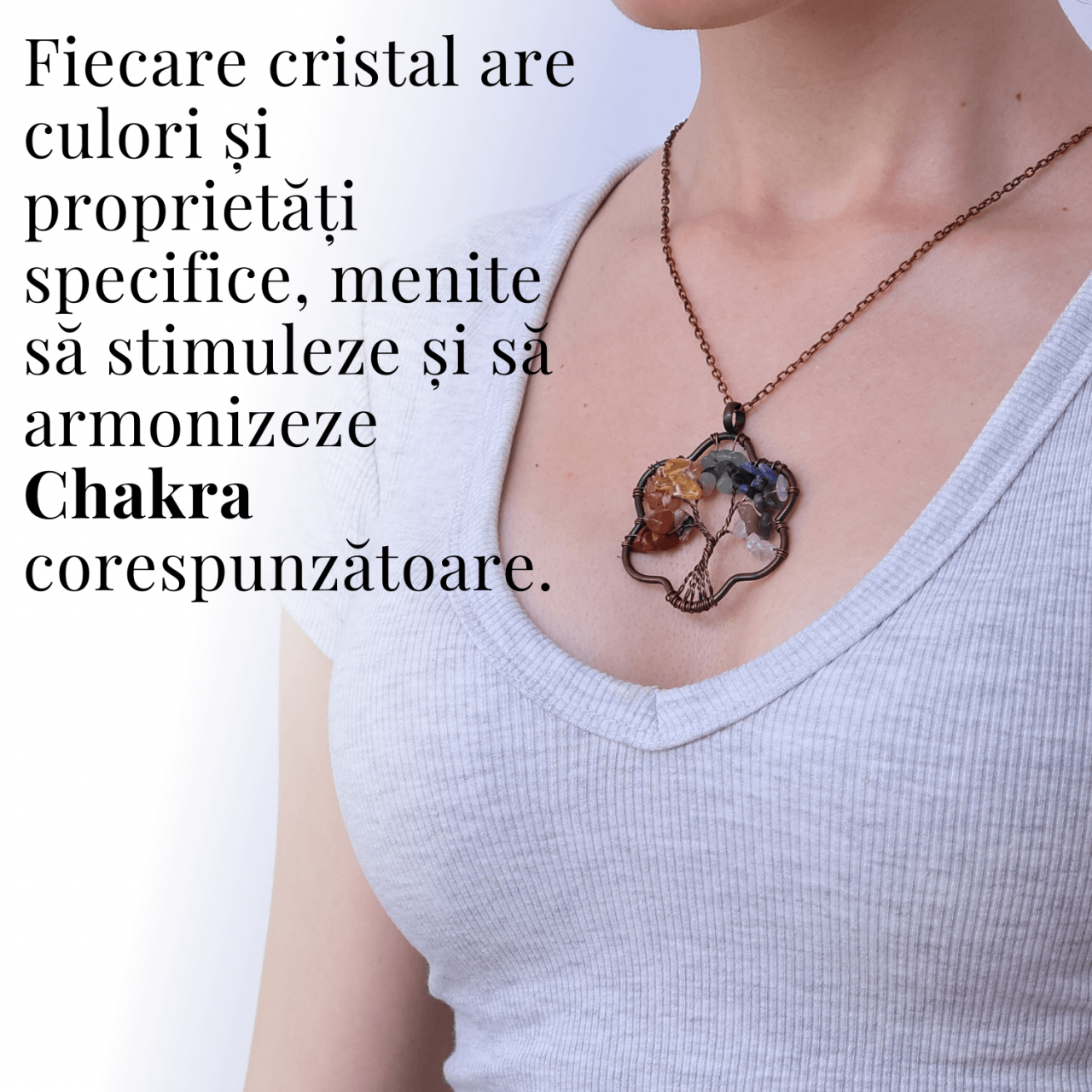 Colier cu pandantiv arborele vietii - Realizat manual cu pietre semipretioase sparte si cristale vindecatoare a celor 7 chakre [5]