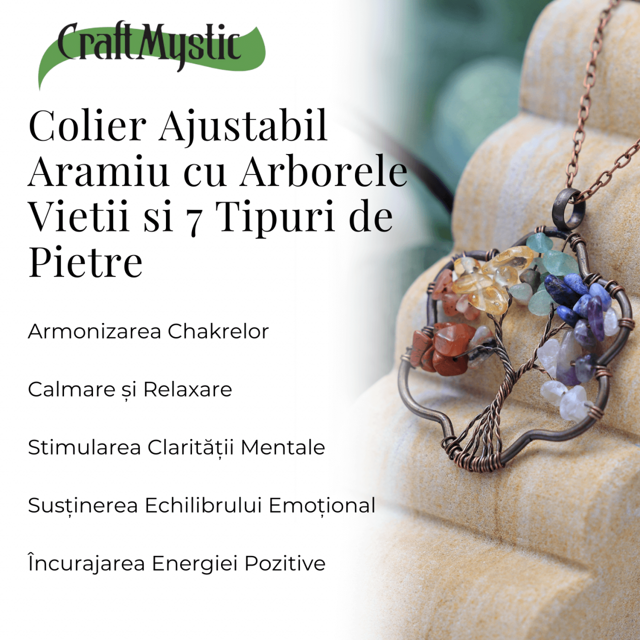 Colier cu pandantiv arborele vietii - Realizat manual cu pietre semipretioase sparte si cristale vindecatoare a celor 7 chakre [6]