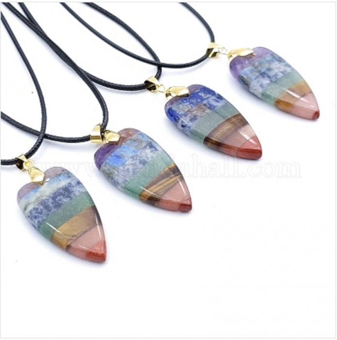 Pandantiv in forma de inima cu pietre naturale semipretioase naturale mixte Chakra cu ton auriu [2]