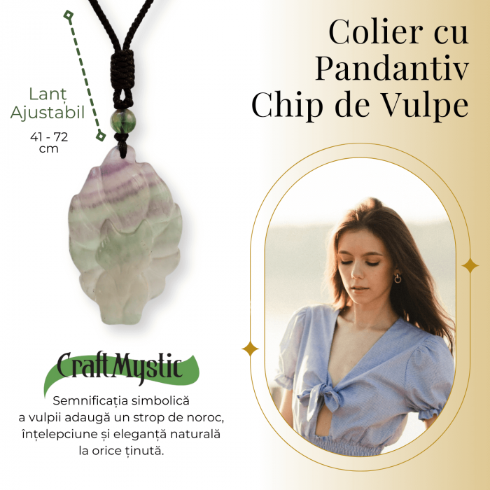 Colier cu pandantiv chip de vulpe din cristal vindecator Flourit verde [5]