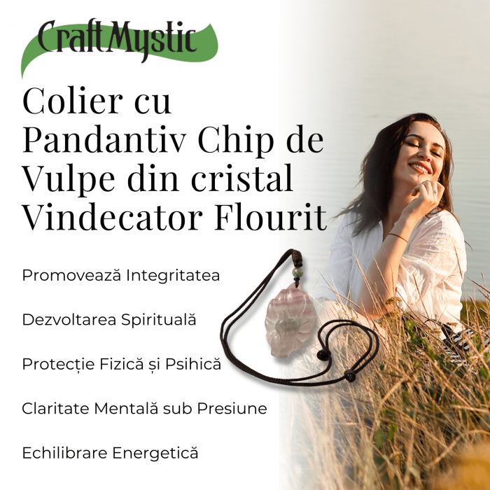 Colier cu pandantiv chip de vulpe din cristal vindecator Flourit verde [8]