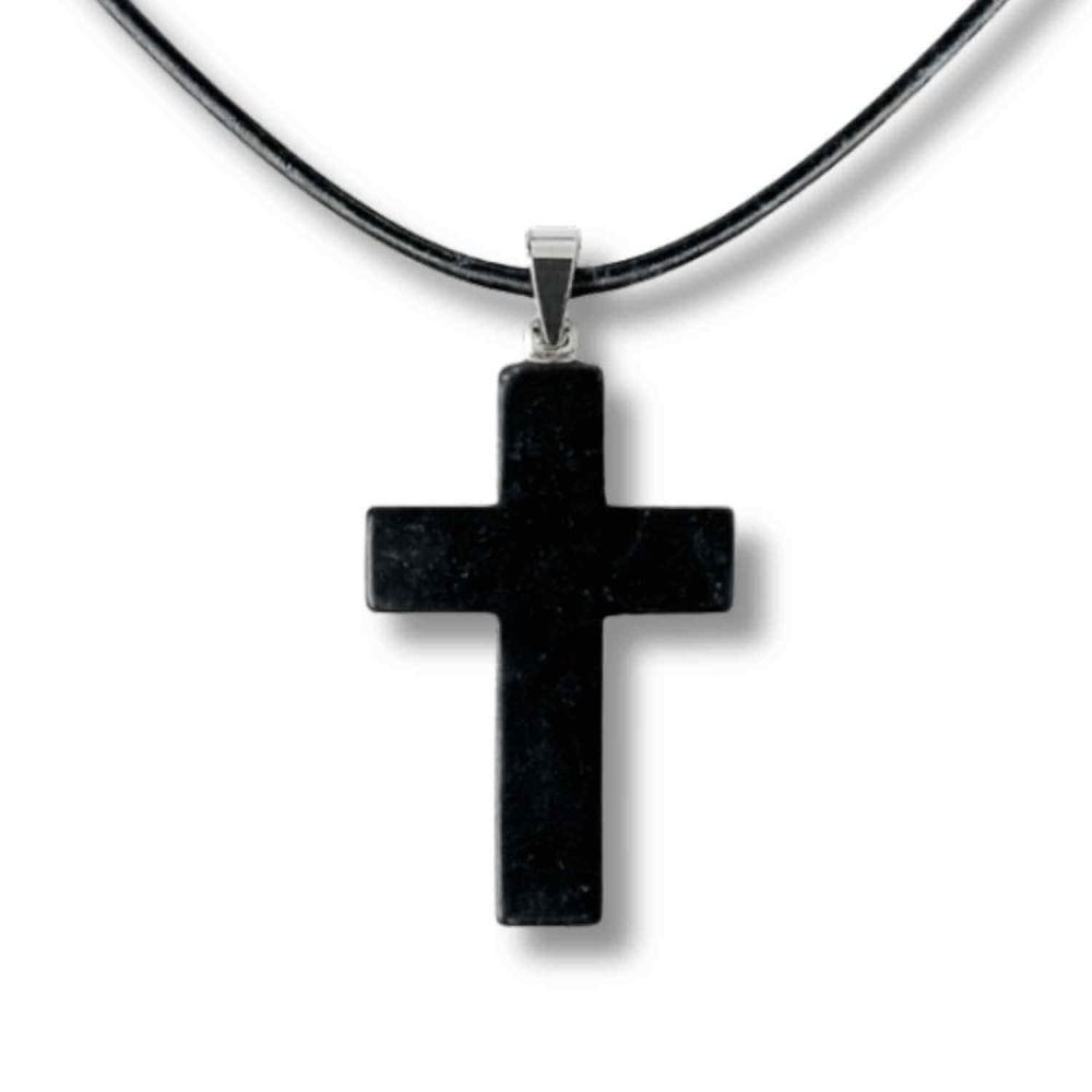 Colier cu Pandantiv Cruce din Shungit Natural – Protectie Energetica si Liniste Interioara [1]