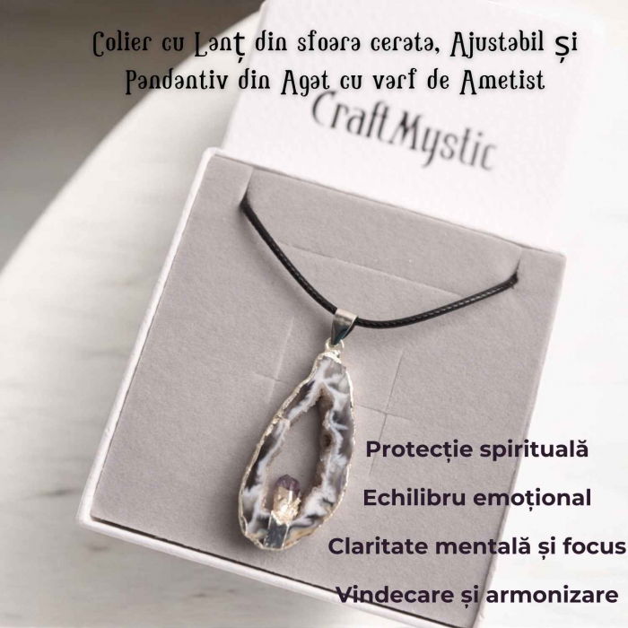 Colier cu Pandantiv din Agat si varf Ametist – Protectie si Echilibru Energetic [4]