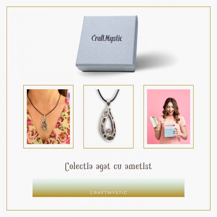Colier cu Pandantiv din Agat si varf Ametist – Protectie si Echilibru Energetic [7]
