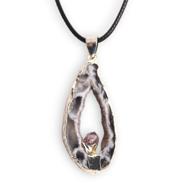 Colier cu Pandantiv din Agat si varf Ametist – Protectie si Echilibru Energetic [1]