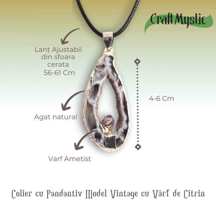 Colier cu Pandantiv din Agat si varf Ametist – Protectie si Echilibru Energetic [3]